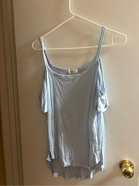 Glitz Pale Blue Cold-Shoulder Tank Top